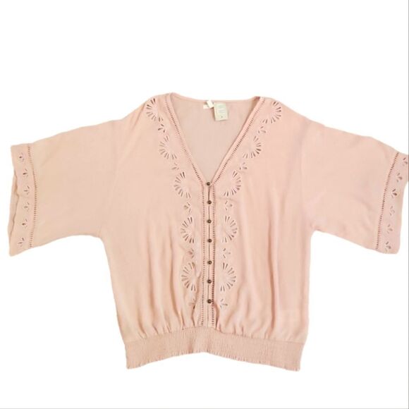 NWT MAURICE'S BUTTON UP V-NECK PINK BLOUSE WITH EYELET DESIGN SZ. M - Picture 1 of 6